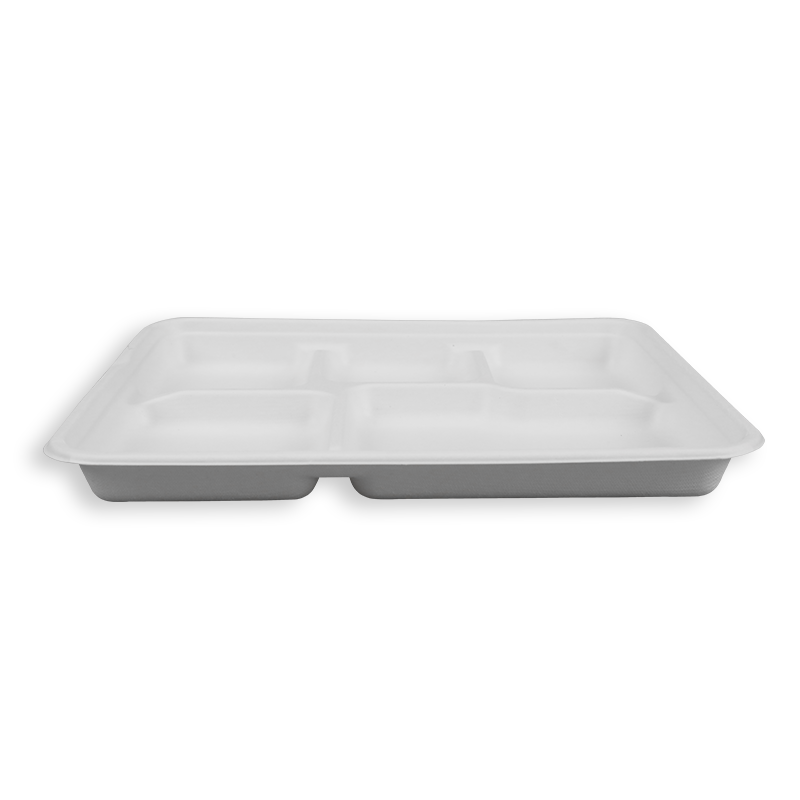 10.2*8.3'' Biodegradable Sugarcane Bagasse 5 Compartment Long Trays