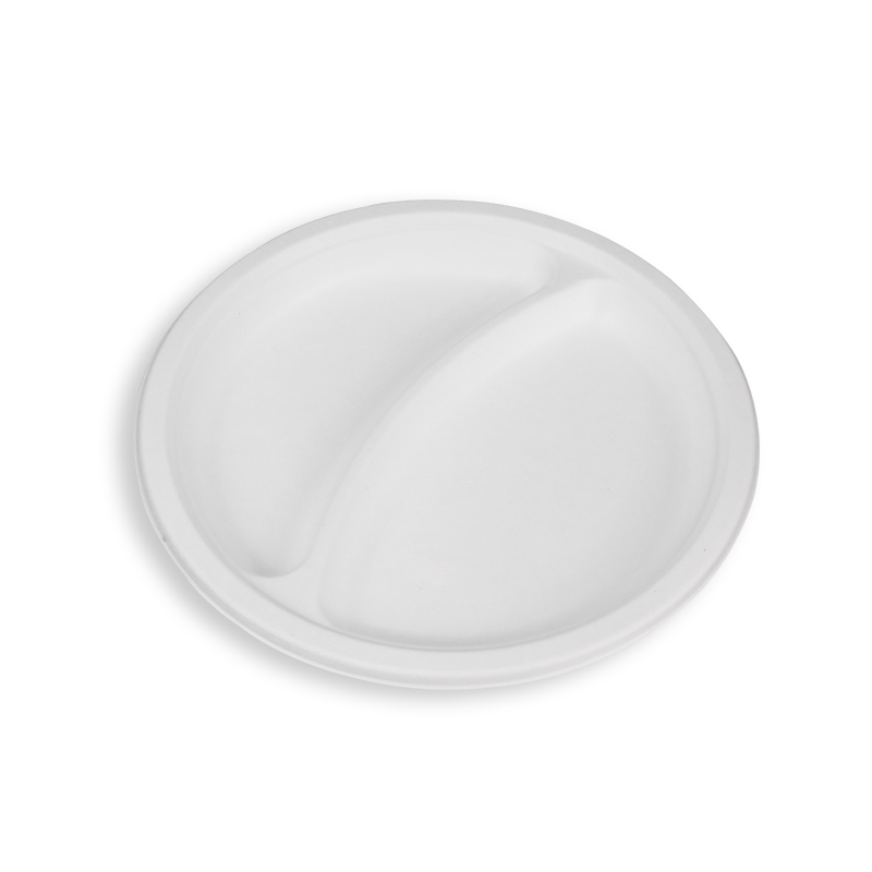 9'' Biodegradable Sugarcane Bagasse 2 Compartment Round Plates