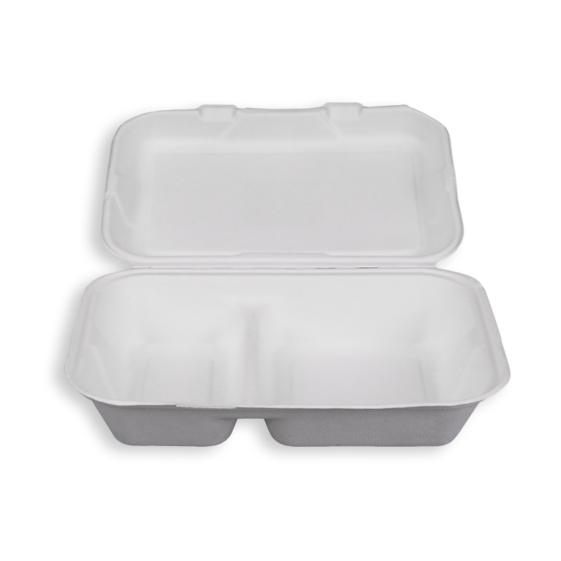 9*6'' Biodegradable Sugarcane Bagasse 2 Compartment Clamshells