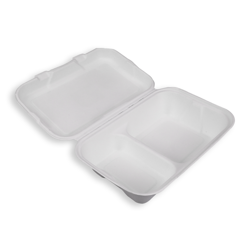 9*6'' Biodegradable Sugarcane Bagasse 2 Compartment Clamshells