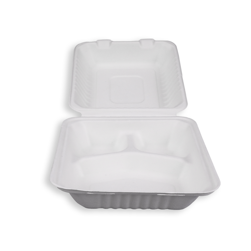 8'' Biodegradable Sugarcane Bagasse 3 Compartment Big Clamshells