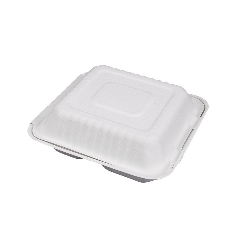 8'' Biodegradable Sugarcane Bagasse 3 Compartment Big Clamshells