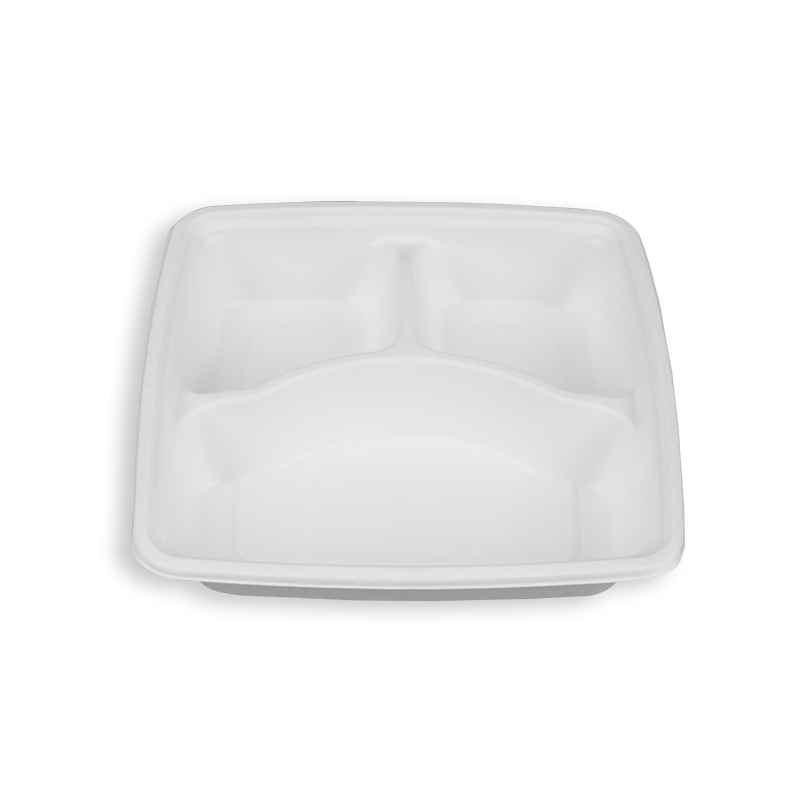 9'' Biodegradable Sugarcane Bagasse 3 Compartment Square Trays