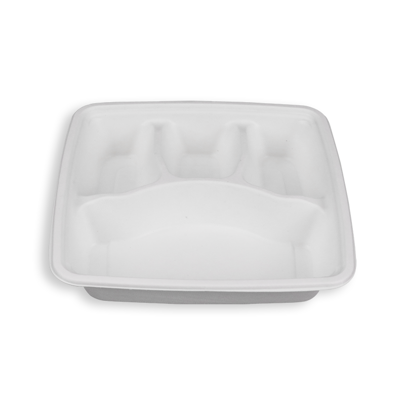 9'' Biodegradable Sugarcane Bagasse 4 Compartment Square Trays