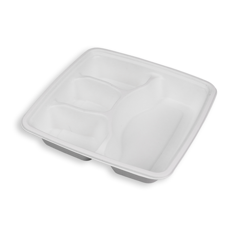 9'' Biodegradable Sugarcane Bagasse 4 Compartment Square Trays