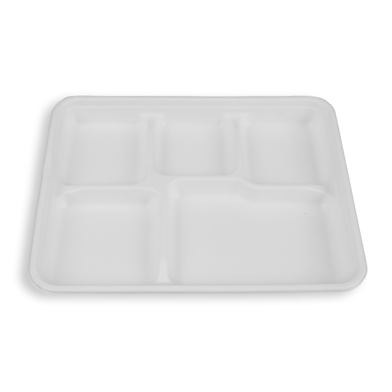 10.2*8.3'' Biodegradable Sugarcane Bagasse 5 Compartment Long Trays