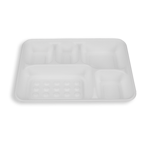11.1*8.6'' Biodegradable Sugarcane Bagasse 5 Compartment Long Trays