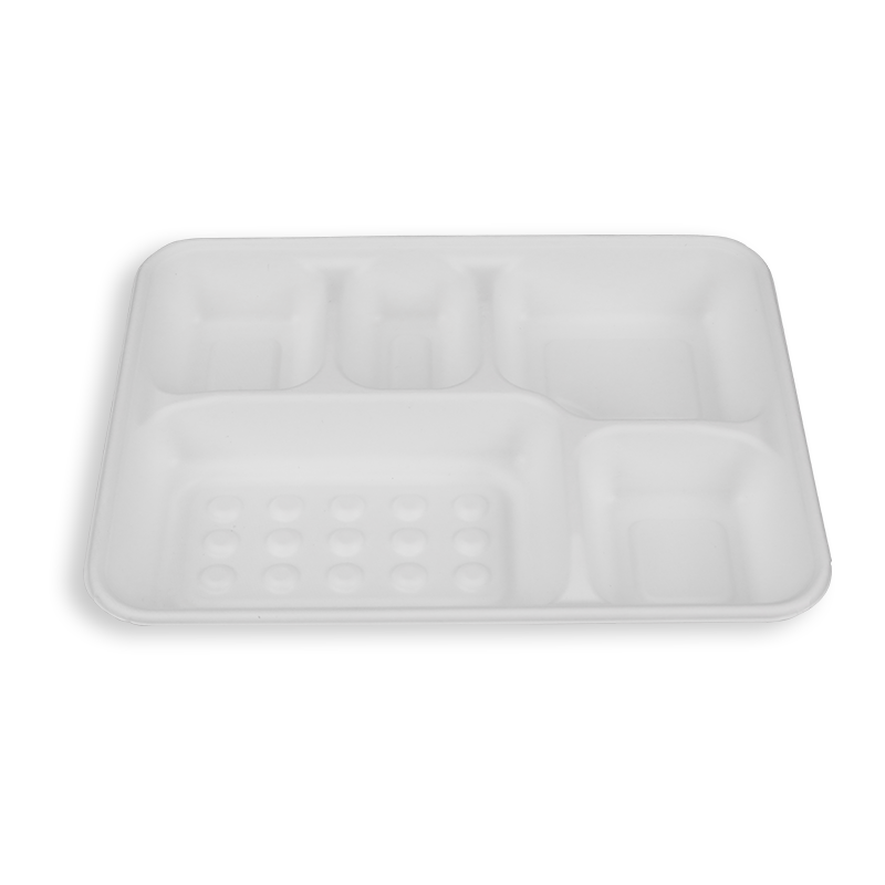 11.1*8.6'' Biodegradable Sugarcane Bagasse 5 Compartment Long Trays