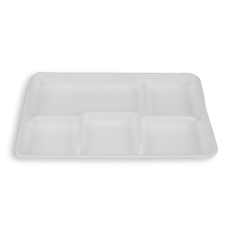12.5*8.5'' Biodegradable Sugarcane Bagasse 5 Compartment Long Trays 