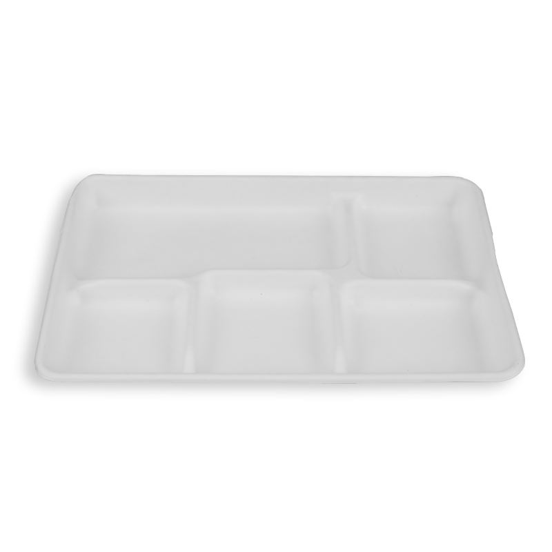 12.5*8.5'' Biodegradable Sugarcane Bagasse 5 Compartment Long Trays 