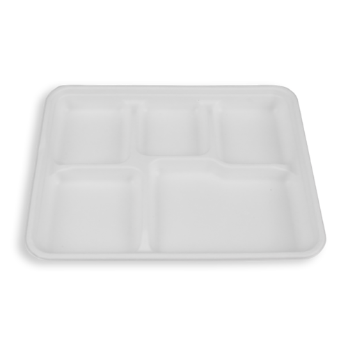 10.2*8.3'' Biodegradable Sugarcane Bagasse 5 Compartment Long Trays