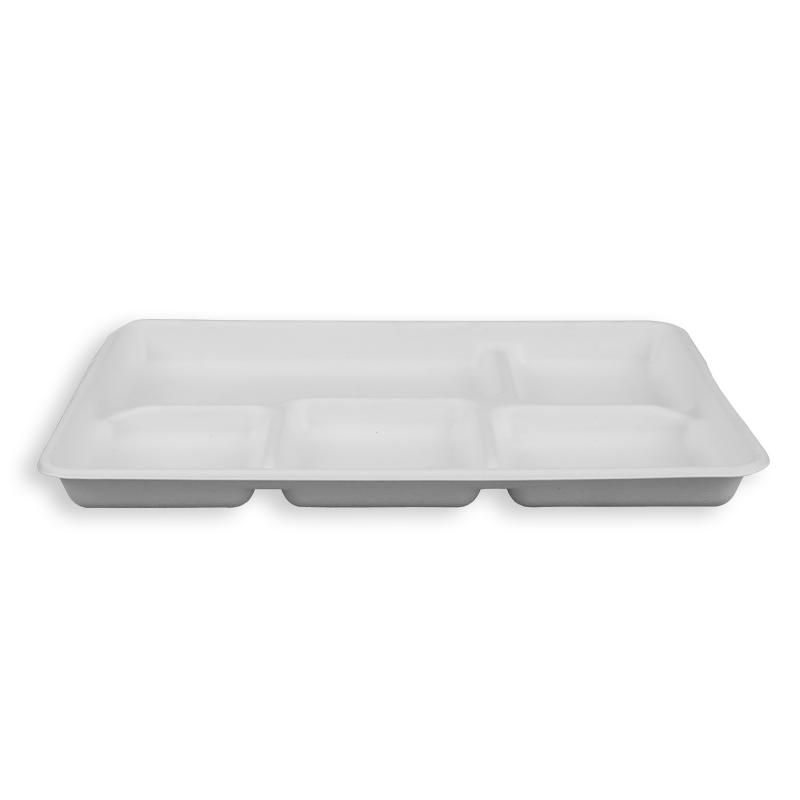 12.5*8.5'' Biodegradable Sugarcane Bagasse 5 Compartment Long Trays 