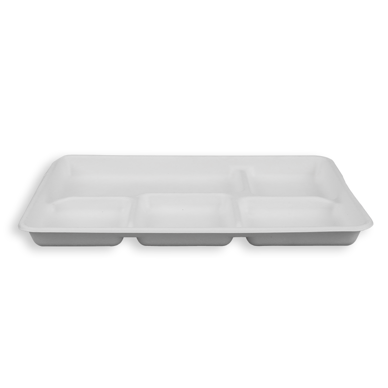 12.5*8.5'' Biodegradable Sugarcane Bagasse 5 Compartment Long Trays 