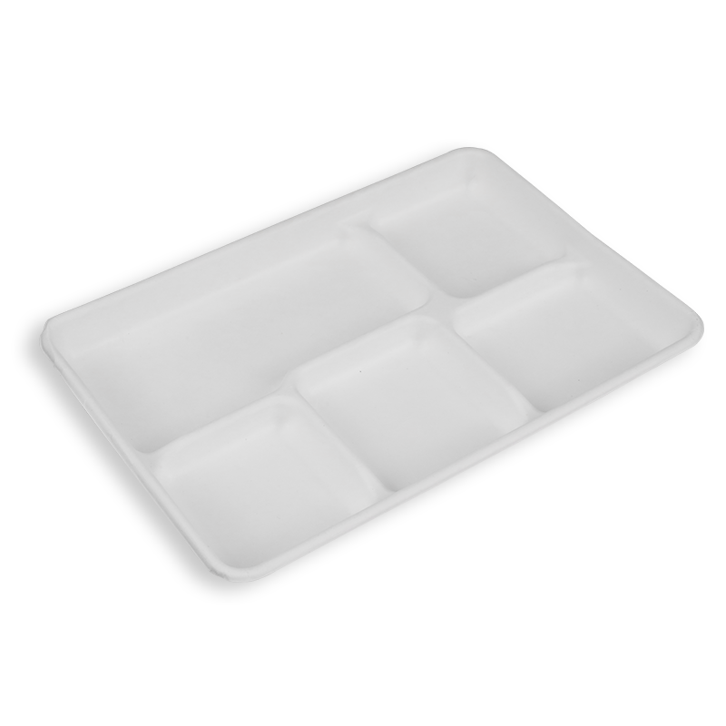 12.5*8.5'' Biodegradable Sugarcane Bagasse 5 Compartment Long Trays 