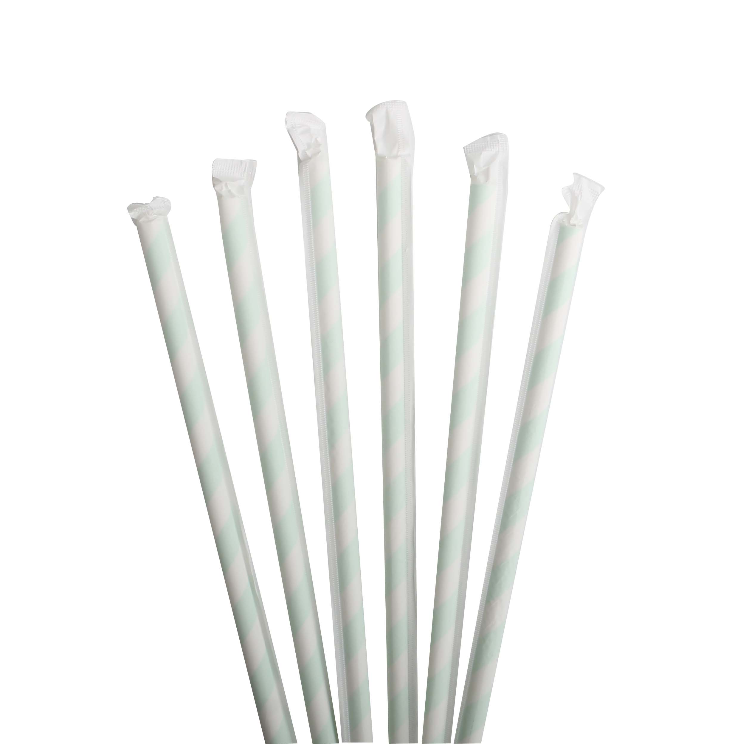 Striped Green Wrapped Paper Straws